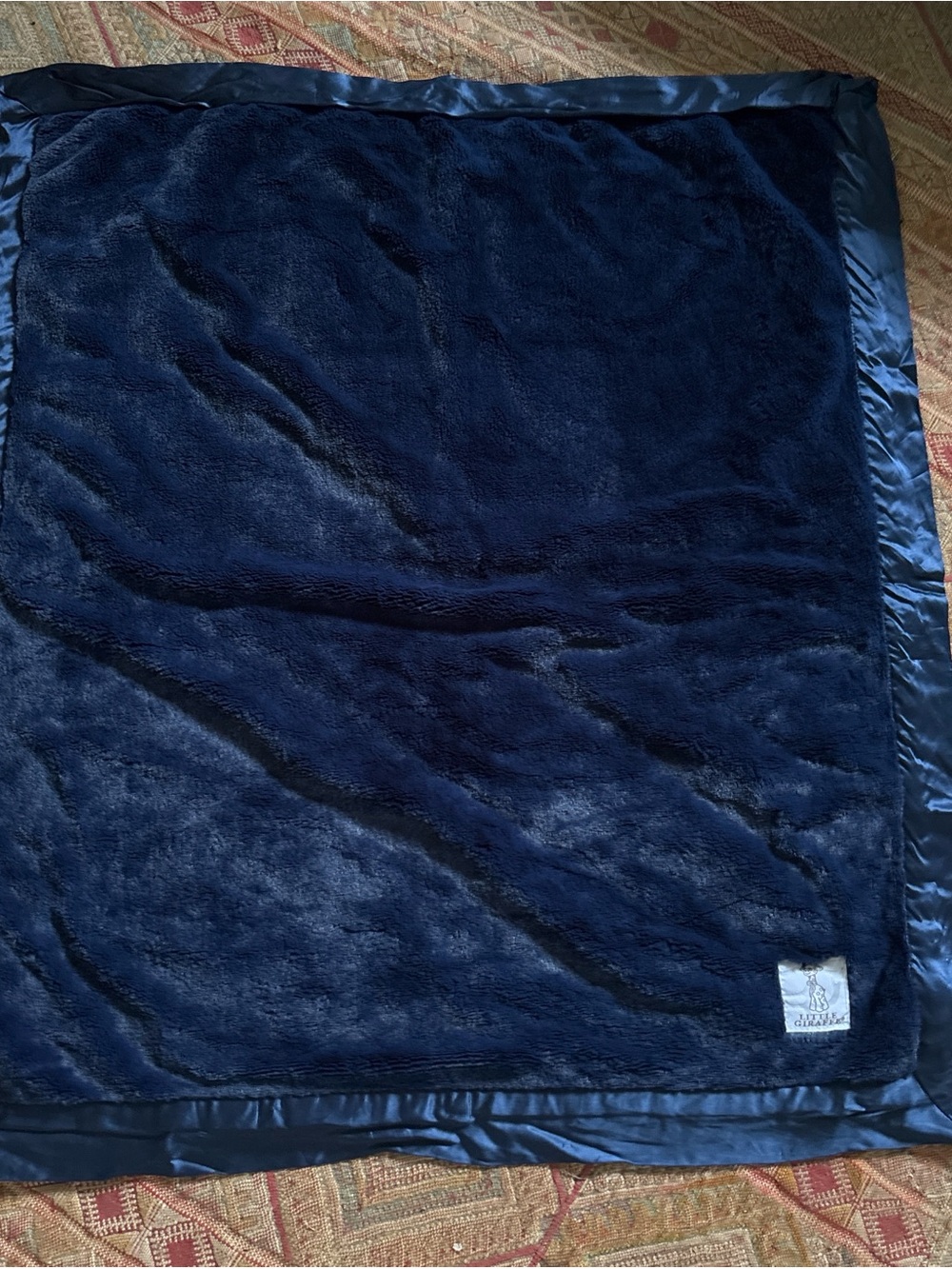 Little Giraffe Navy Plush Baby Blanket with Brand Tag - Picture 3 of 4